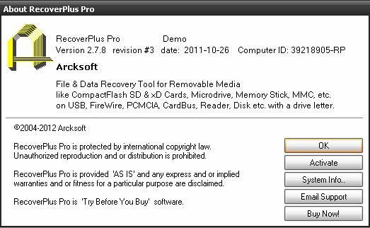 RecoverPlus Photo Recovery 2.7 : About and version