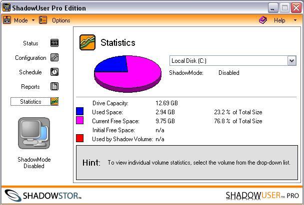 ShadowUser Pro Edition 2.5 : Statistics Screen