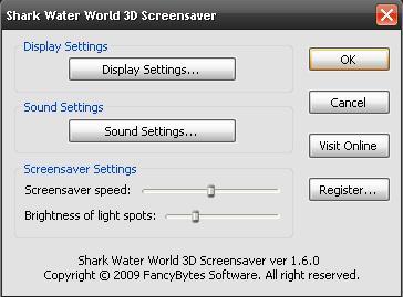 Shark Water World 3D Screensaver : Settings and version
