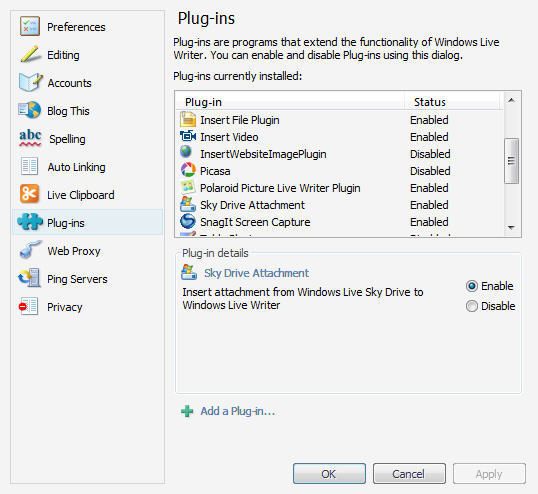 Sky Drive Attachment WLW Plugin 1.0 : Sky Drive Attachment WLW Plugin 1.0 in WLW Plugin List