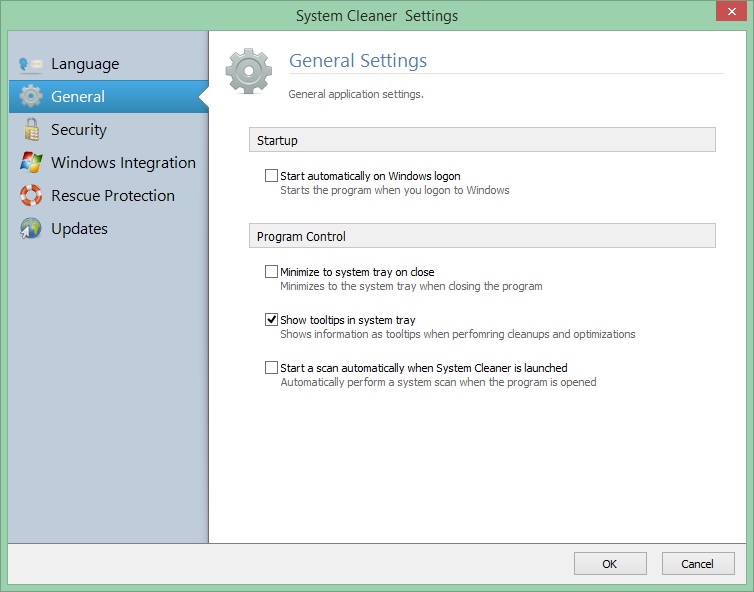 System Cleaner 7.6 : General Settings