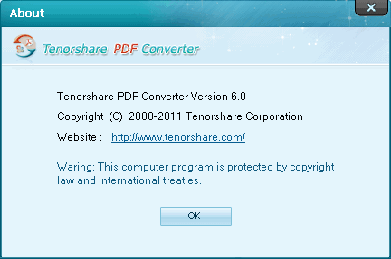 Tenorshare PDF Converter 6.0 : About Window