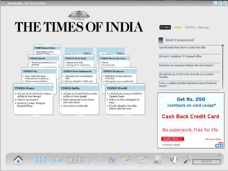 Times of India News Reader 9.0 : Main screen