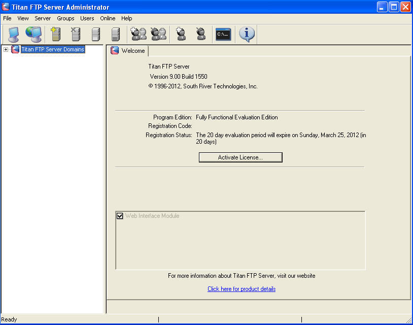 Titan FTP Server 9.0 : Main window
