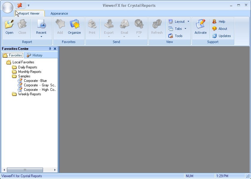 ViewerFX for Crystal Reports 2.0 : Main window