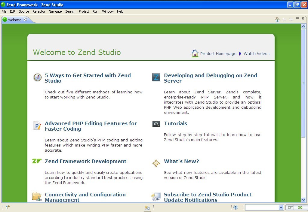 Zend Studio 10.0 : Main Window