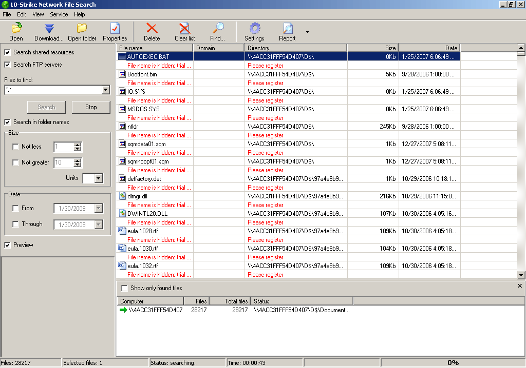 10-Strike Network File Search 1.3 : Main Window