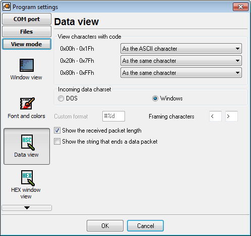 Advanced Serial Port Monitor 4.3 : Data View Settings
