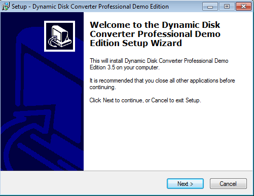 Dynamic Disk Converter Professional Edition 3.5 : Software Installation