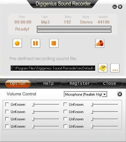 Digigenius Sound Recorder 1.0 : Main Window