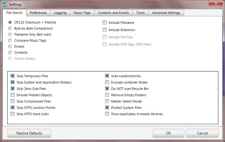 Easy Duplicate Finder 4.9 : File Search Options