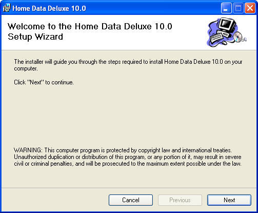 Home Data Deluxe 10.0 : Setup Window