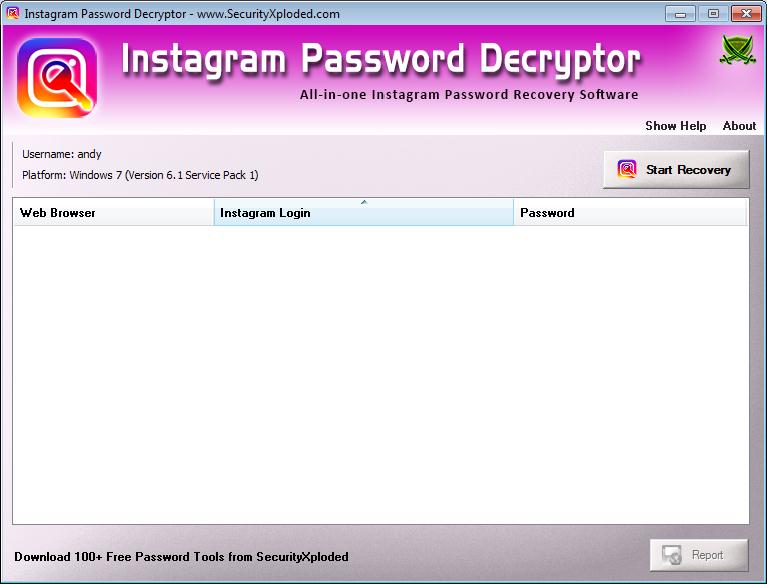 Instagram Password Decryptor 2.0 : Main window