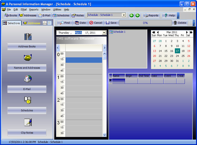 A Personal Information Manager 3.0 : Main window