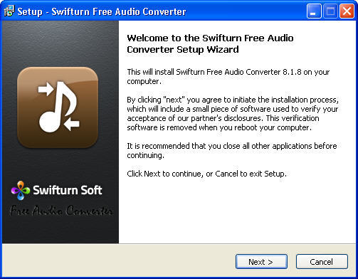 Swifturn Free Audio Converter 8.1 : Setup Window
