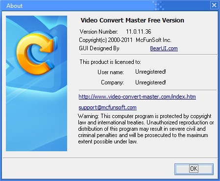 Video Convert Master 11.0 : About Window
