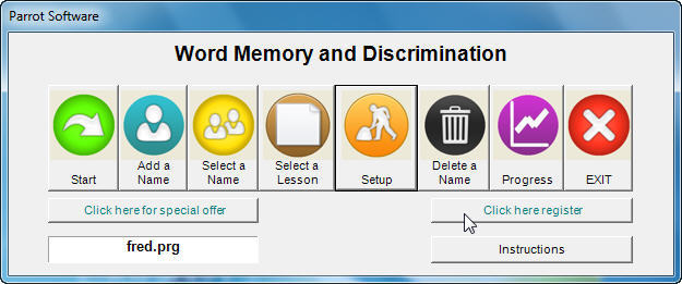 Word Memory and Discrimination 1.0 : Main window
