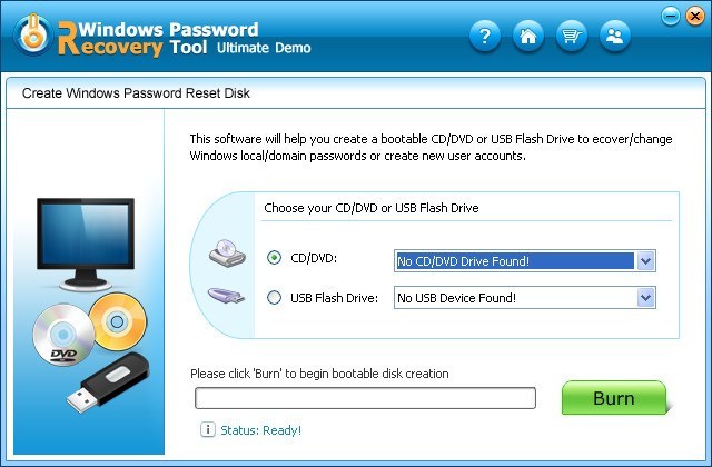 Windows Password Recovery Tool Ultimate 3.2 : Main Window