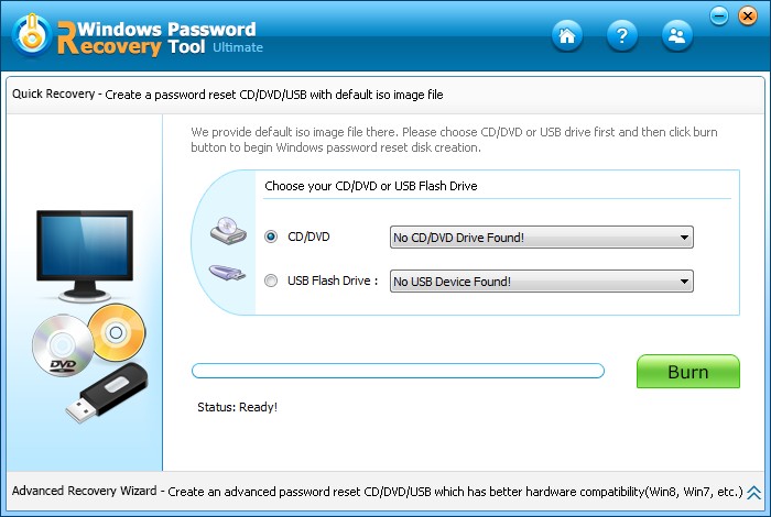 Windows Password Recovery Tool Ultimate 6.1 : Main window