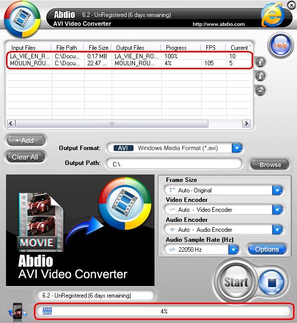 Abdio AVI Video Converter : Conversion Process