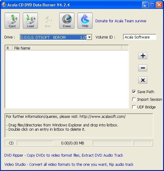 Acala CD DVD Data Burner 4.2 : Main Window