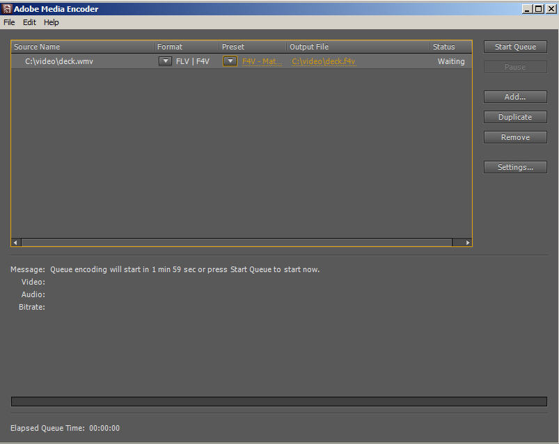 Adobe Media Encoder CS5 5.0 : Main window