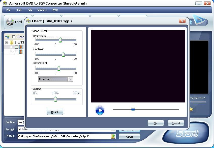 Aimersoft DVD to 3GP Converter 1.1 : Effect