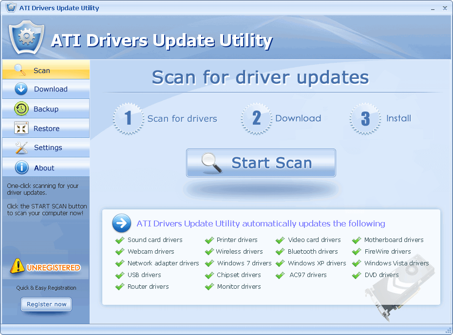ATI Drivers Update Utility 2.7 : Main window.