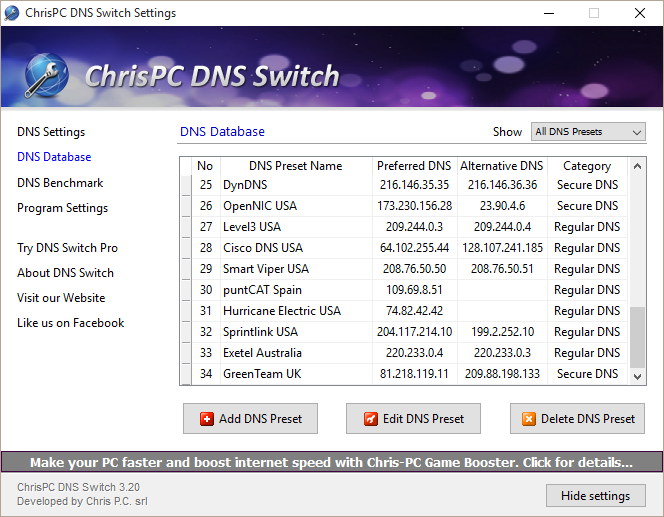 ChrisPC DNS Switch 3.2 : DNS Database