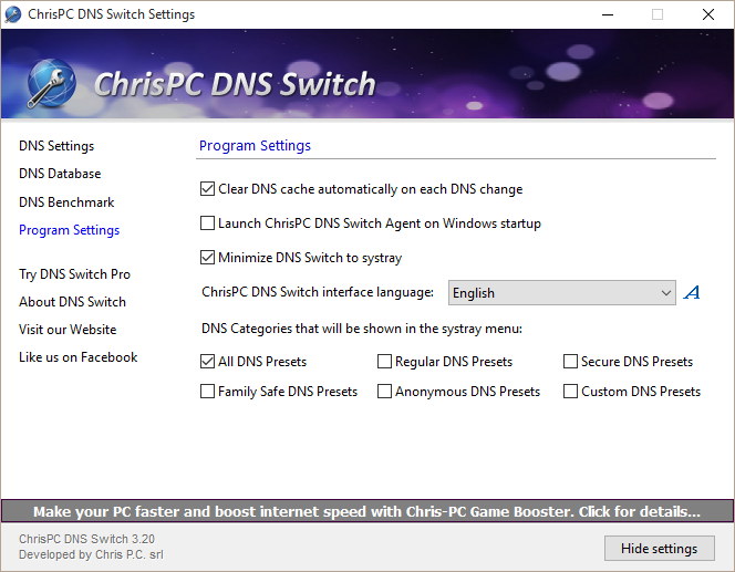 ChrisPC DNS Switch 3.2 : General Settings
