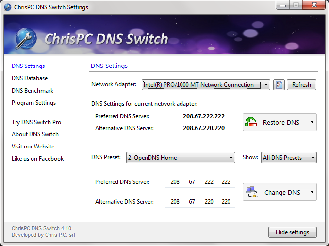 ChrisPC DNS Switch 4.1 : Main window