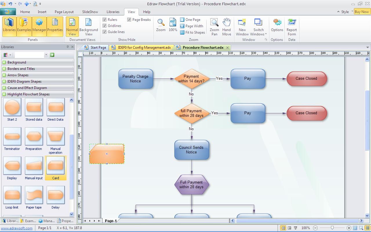 EDraw Flowchart 5.1 : Highlighted Flowchart example showing preset examples available