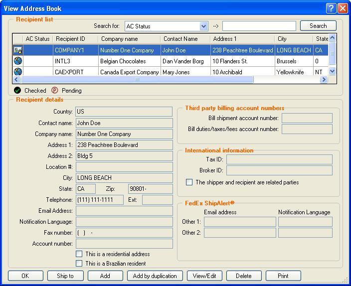 FedEx Ship Manager 25.9 : Main window