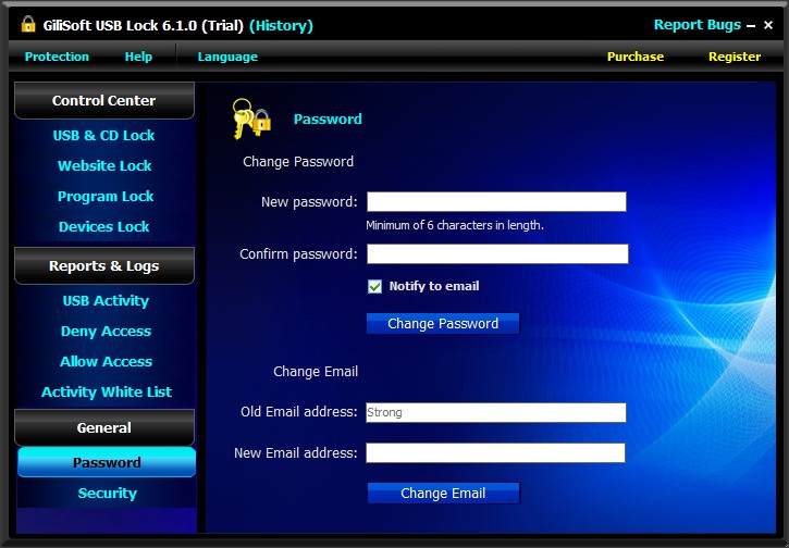 GiliSoft USB Lock 6.2 : Password Section