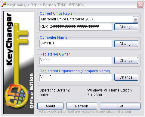 KeyChanger Office Edition 2.0 : Main Interface
