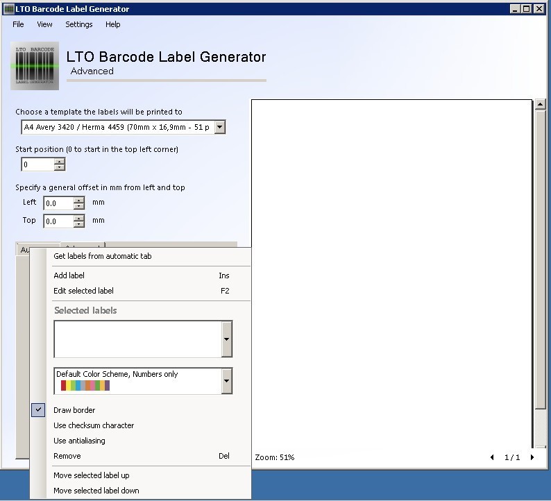 LTO Barcode Label Generator 1.4 : Main Interface