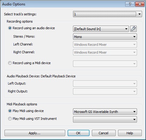 MixPad 3.7 : Audio Options