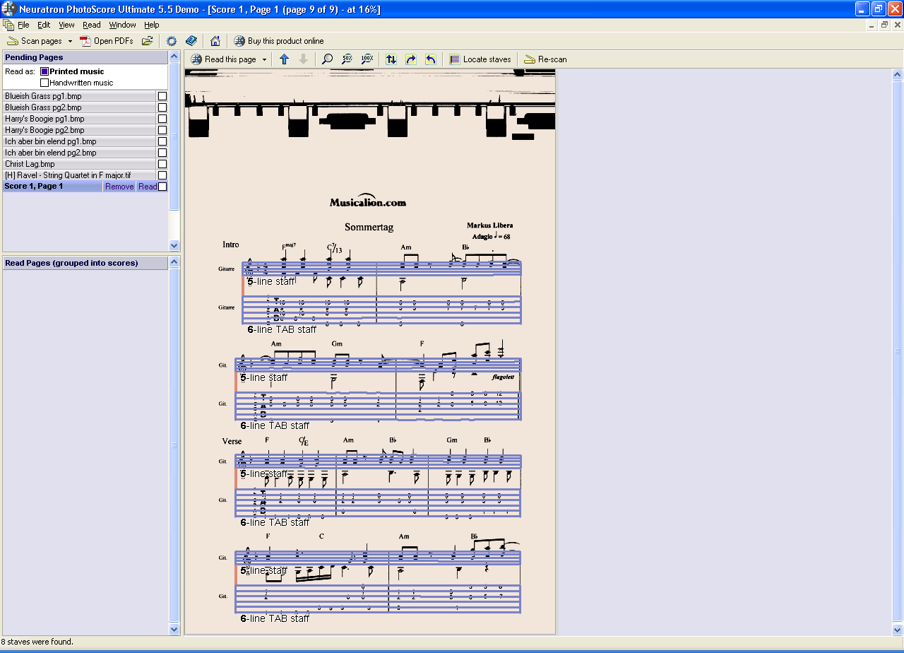 Neuratron PhotoScore Ultimate 5.5 : Showing Scanned Music Score