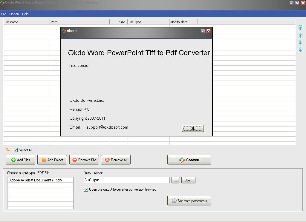 Okdo Word PowerPoint Tiff to Pdf Converter 4.0 : Main window.