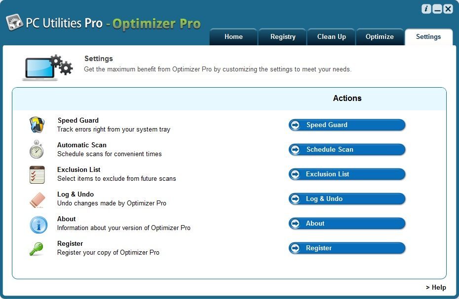 Optimizer Pro 3.0 : Settings Window