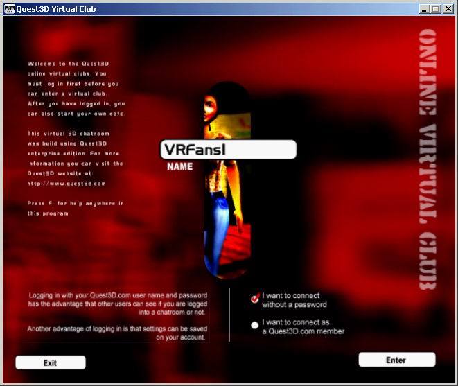 Quest3D Virtual Club 1.1 : Main window