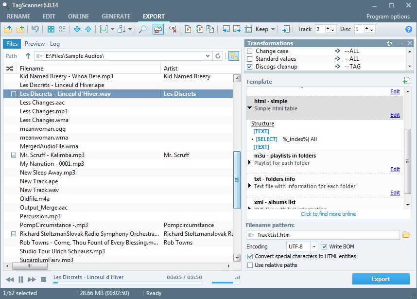 TagScanner 6.0 : Export Tags