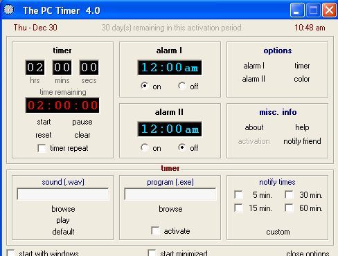 The PC Timer 4.0 : Customize alarms