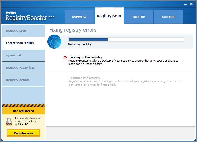 Uniblue RegistryBooster 6.0 : Fixing Errors