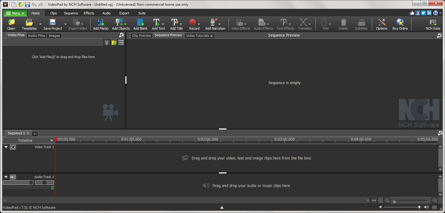 VideoPad Video Editor 7.5 : Main window