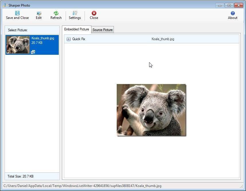 Windows Live Writer Plugin - Sharper Photo 1.0 : Main Menu
