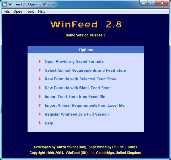 WinFeed Least Cost Feed Formulation Software 2.8 : Main window