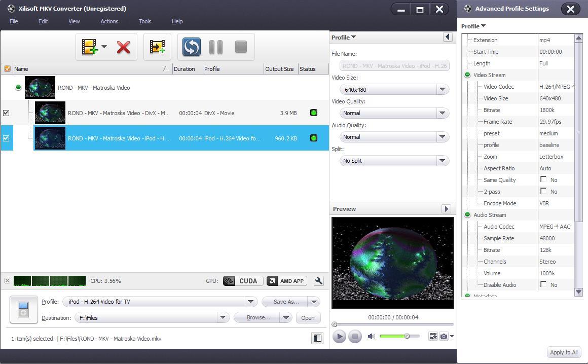 Xilisoft MKV Converter 7.7 : Advanced Settings