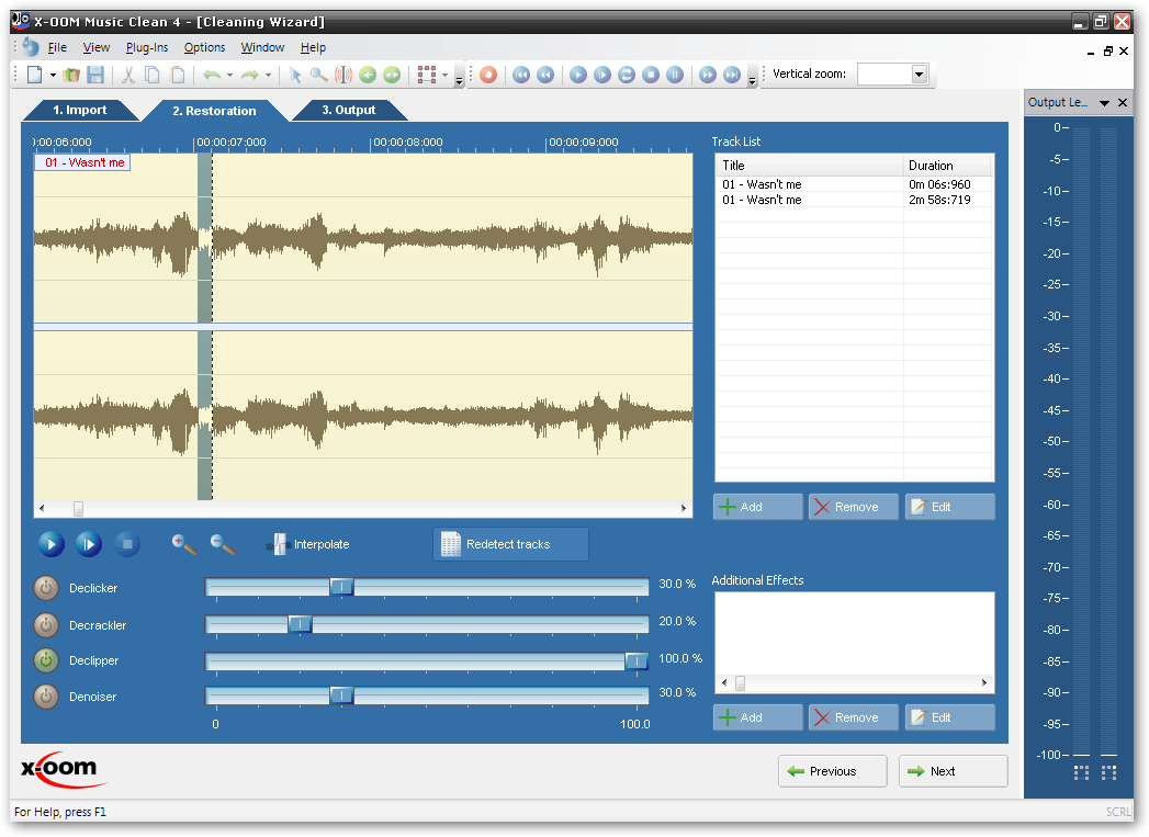 X-OOM Music Clean 4.0 : Importing an audio file with the wizard