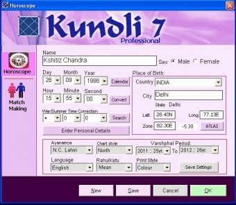 Kundli Pro-programvara för matchmaking